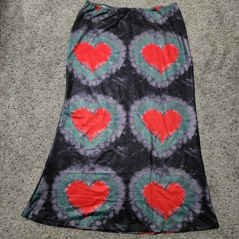 Heart tie dye midi skirt